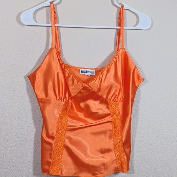 Silky Orange Satin & Lace Tank Top by I.N. Studio. - Picture 1 of 3
